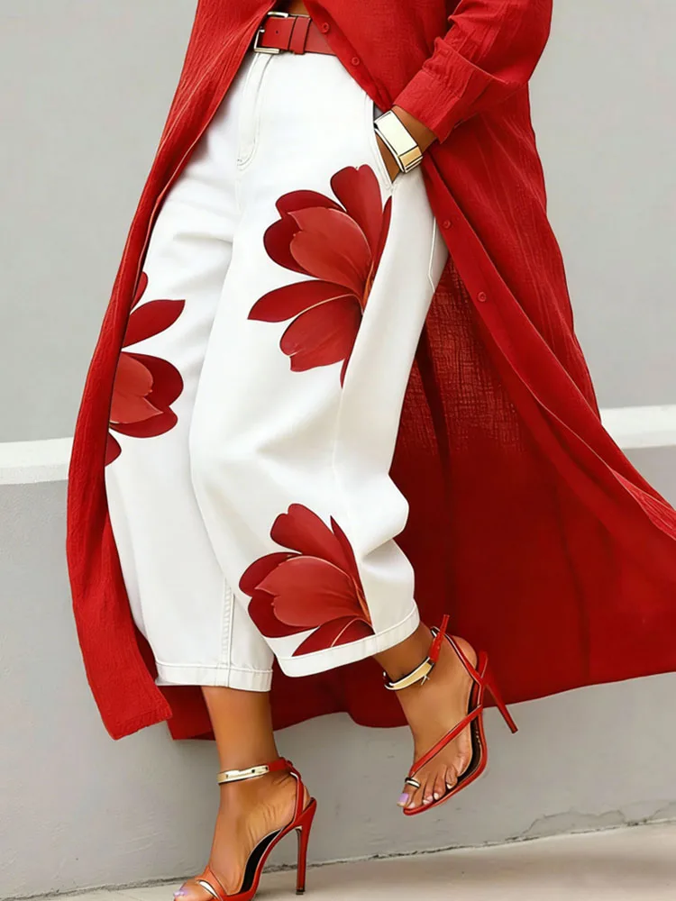 Office Lady Chic Loose All Season Pants Elegant Women Straight Printing Patchwork Pants Outdoor Casual Long Pants 2026 Trousers view 6