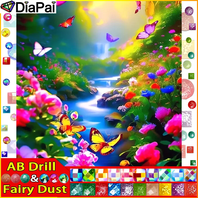 

DiaPai Fairy Dust AB Алмазная вышивка DIY Набор для алмазной живописи "Пейзаж Бабочка Цветок" 5D Рукоделие Алмазное украшение дома