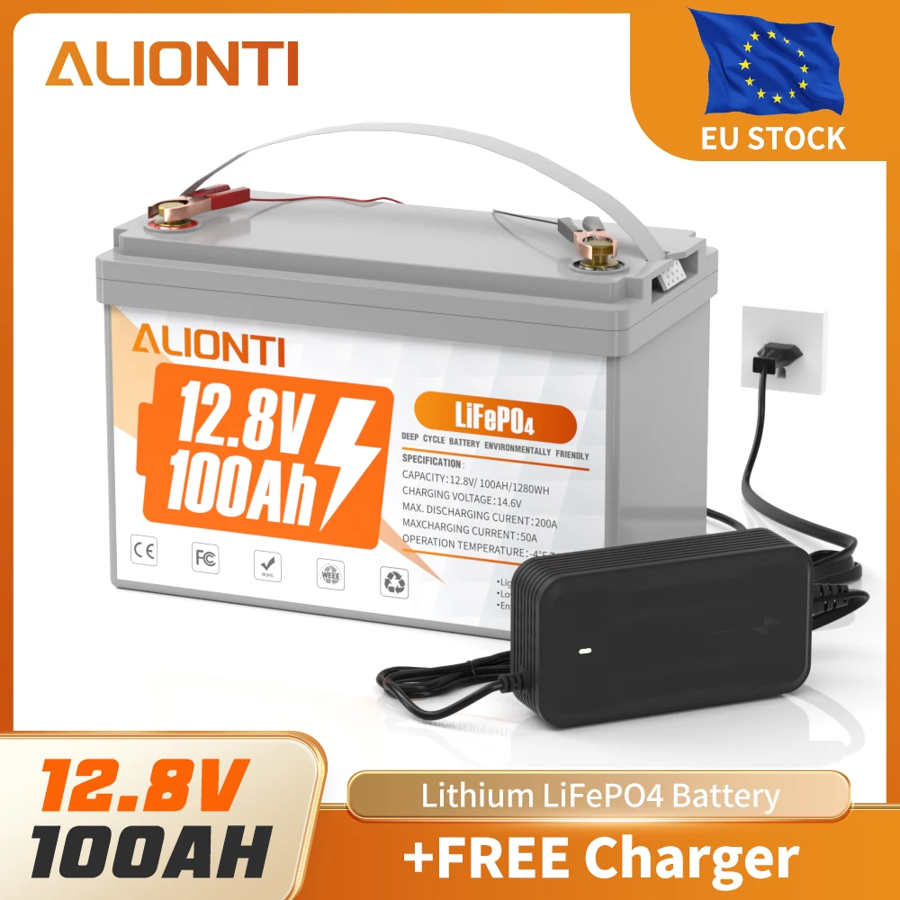 Batería de litio LiFePO4 de 12V, 100Ah con BMS, paquete de baterías de fosfato de hierro y litio, banco de energía recargable para Camping, hogar, Solar