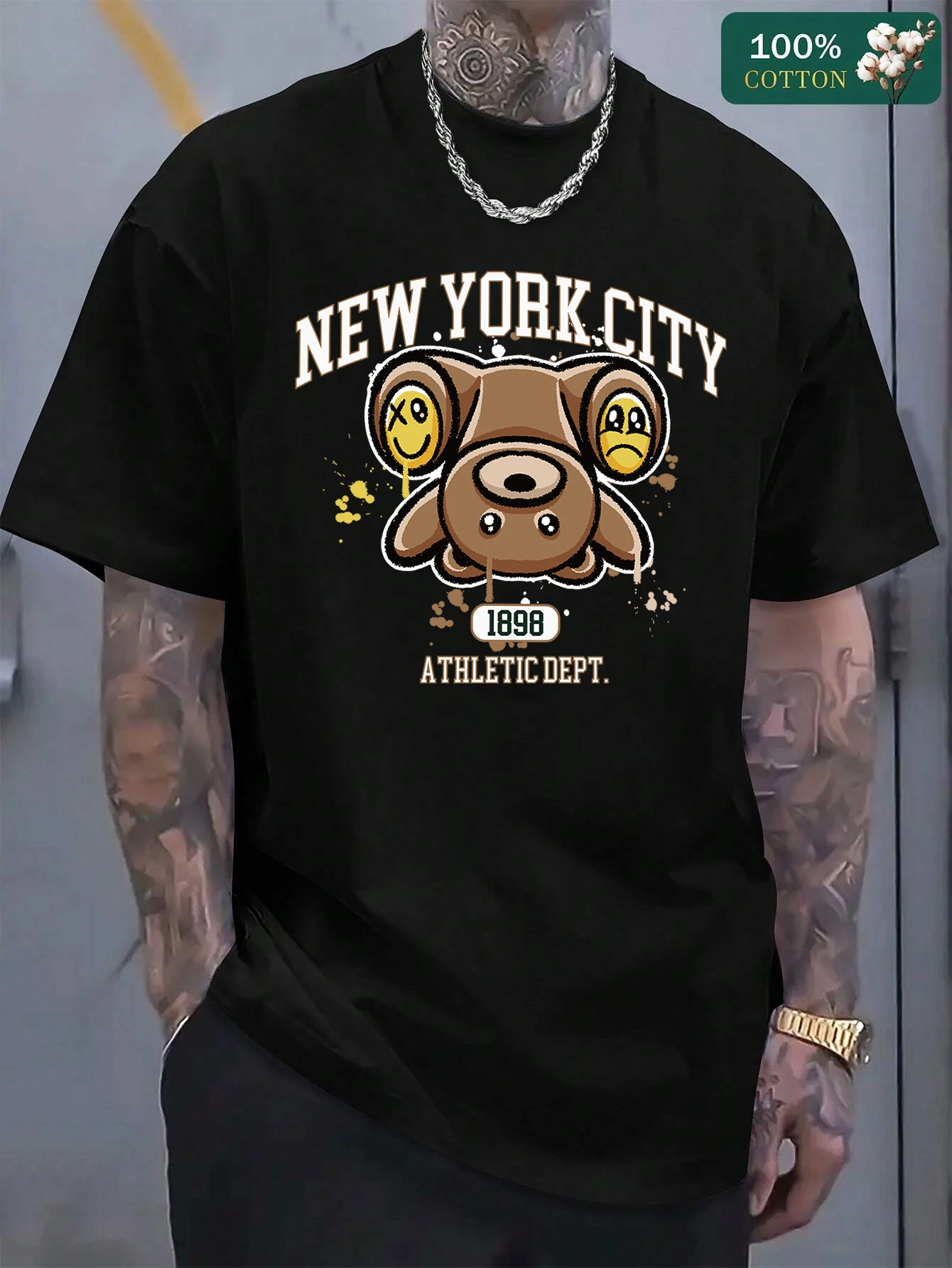 

New York City 1898 Athletic Dept Print Man T-Shirt Summer Crewneck T Shirts Cotton Soft Clothes Oversize All-Match Short Sleeve