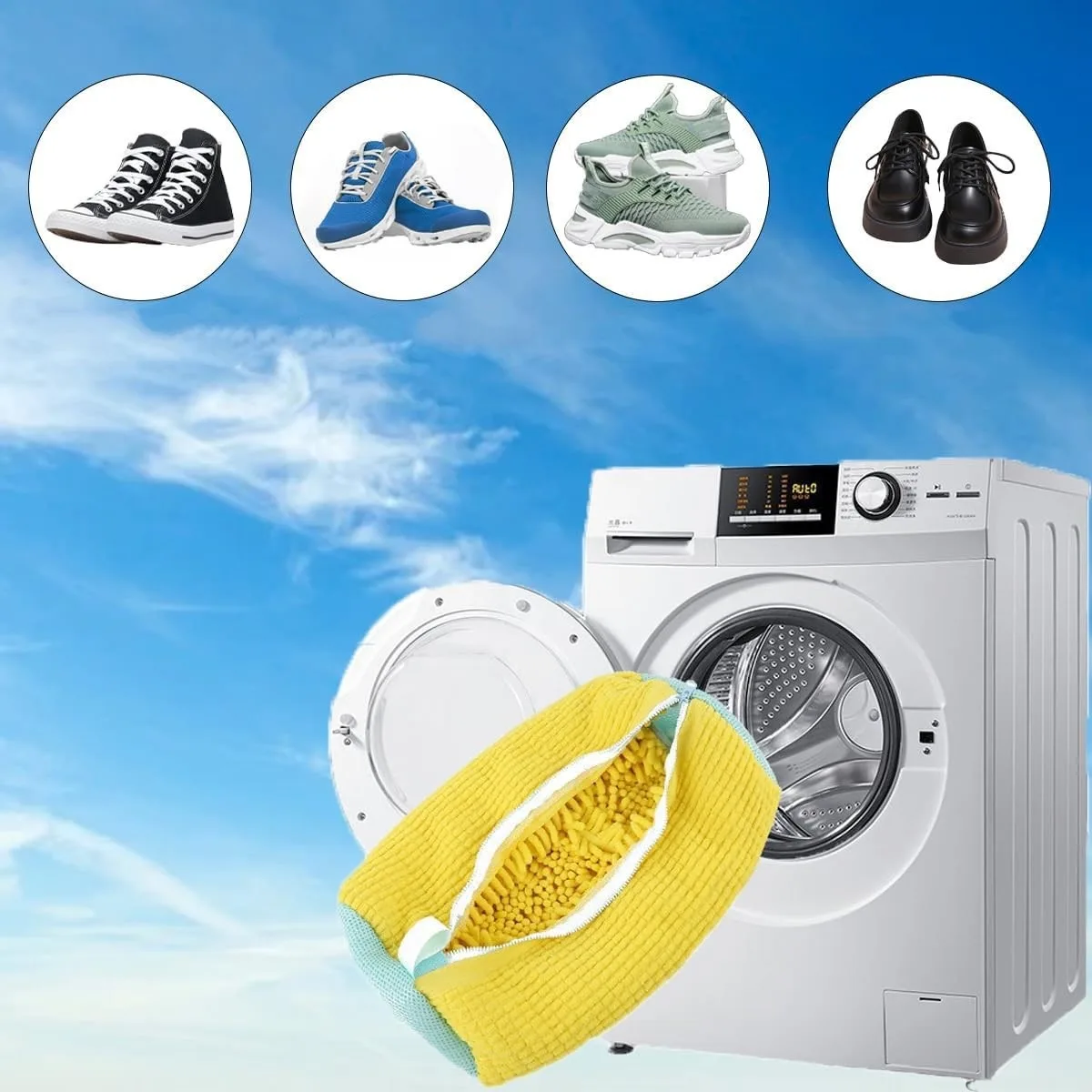 Borse per lavare le scarpe per borse a rete per lavanderia resistenti alla macchina, protezione per scarpe da ginnastica anti-torsione, detergente per scarpe per lavatrice universale