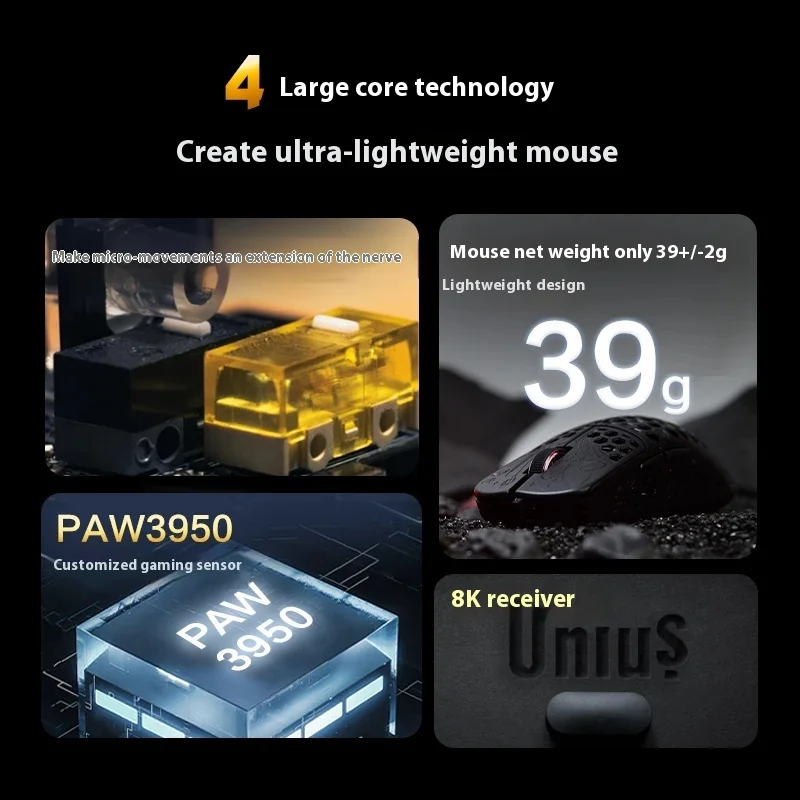 Unius Black Lotus Koolstofvezel Muis Dual Mode Draadloze Muis Paw3950 8000Hz Lichtgewicht Hollow Out Gaming Muizen PC Accessoires
