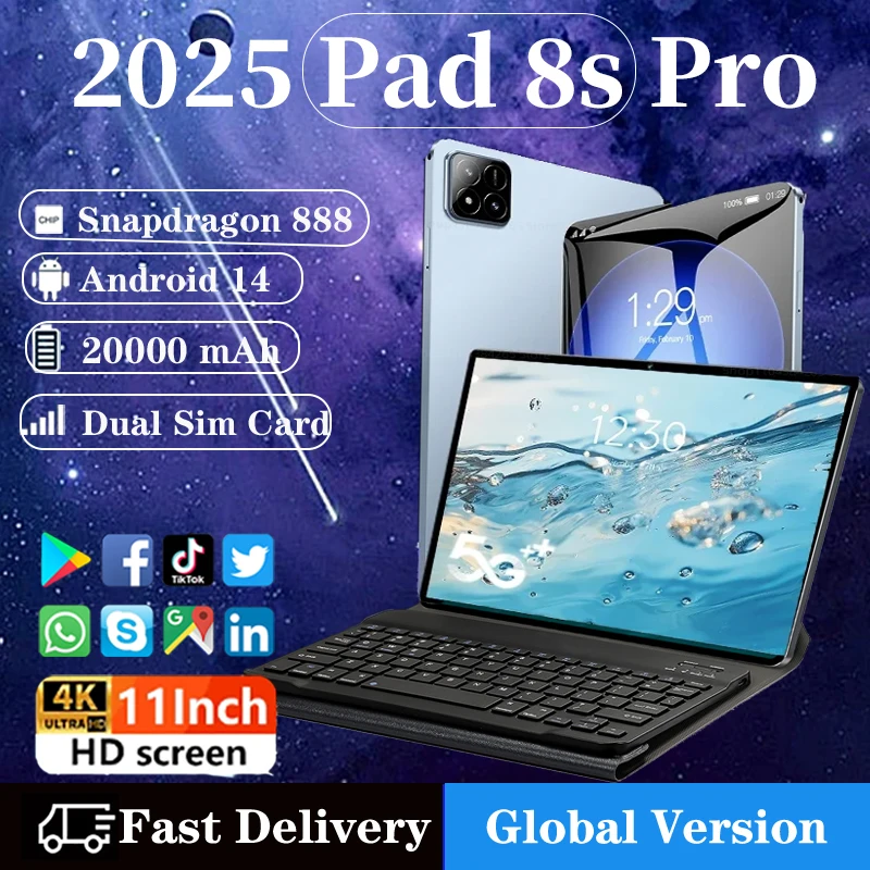 

2025 NEW Xioaml Pad 8s Pro Tablet 11 inch Snapdragon 8gen2 HD 4K Android 14 16GB+1TB 20000mAh 5G Dual SIM WiFi GPS Tablets PC