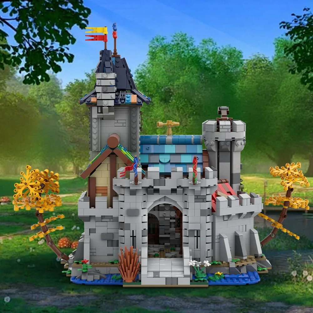

Gobricks MOC Средневековый фэнтезийный замок, строительные блоки, модель модульного фэнтезийного замка, архитектура, вид на улицу, кирпичи, игрушки, подарок для детей