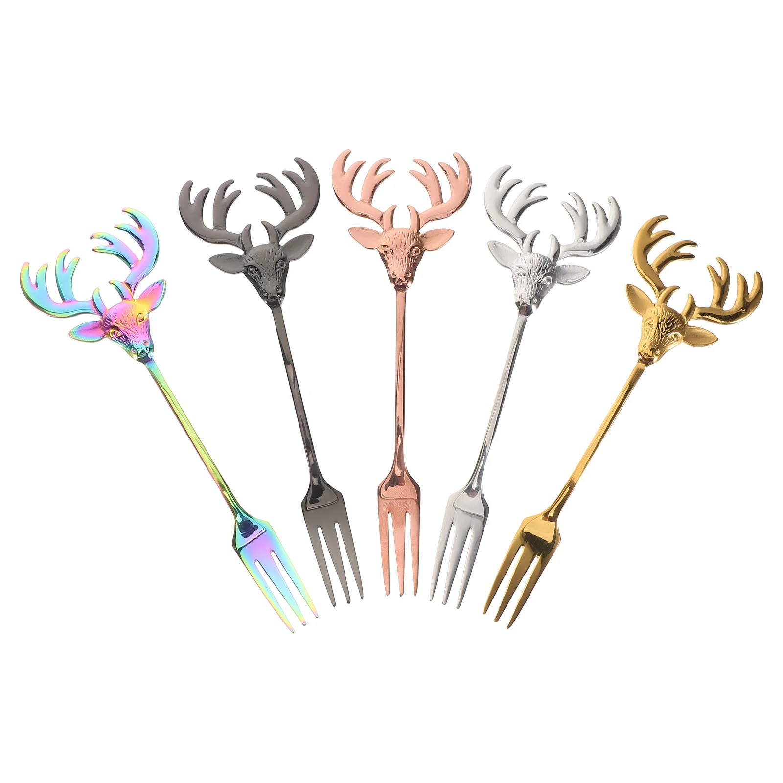 

5Pcs Stainless Steel Dessert Forks Reindeer Head Mini Forks for Appetizers Fruits Cakes Easy to Clean Silverware