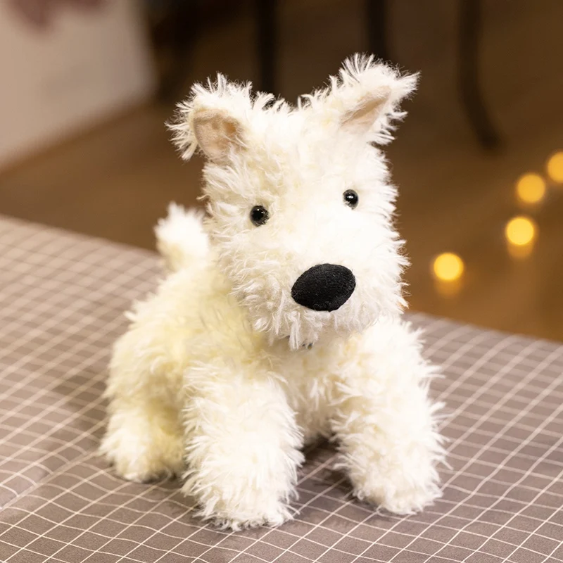 Urocza pluszowa zabawka West Highland White Terrier, kawaii piesek w szaliku, pluszak pies z Western Highland, prezent dla dzieci ﻿