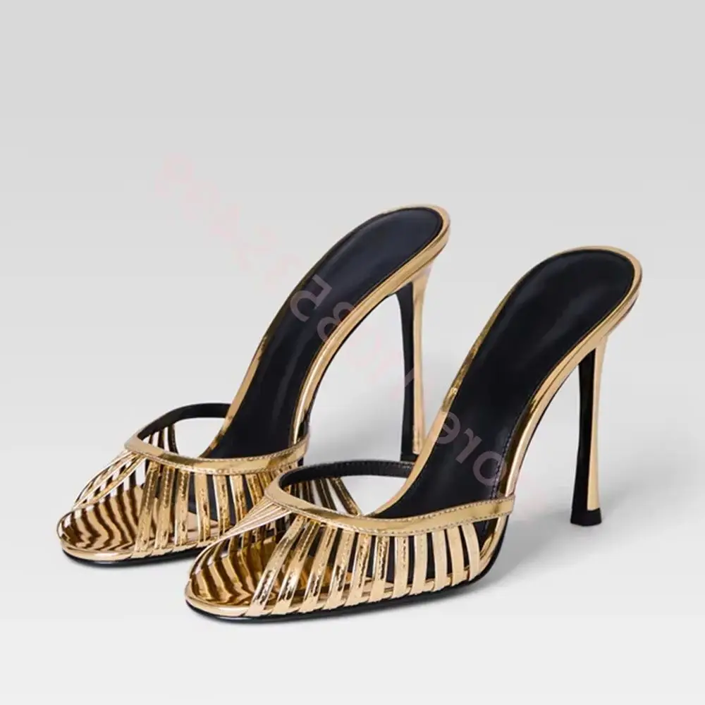 

Summer Sexy Ladies Hollow Peep Toe Slip-On Slippers Casual Solid Color Stilettos Fashion Catwalk Outdoor Shoes 2026 New