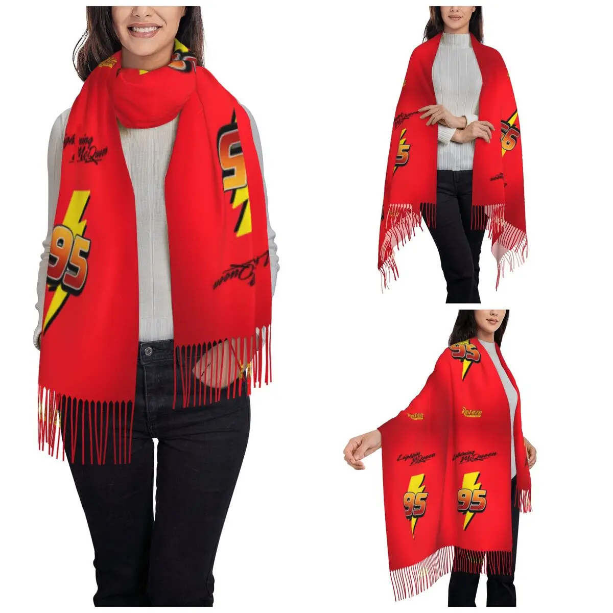 Womens Scarf with Tassel Lightning Mcqueen 95 Large Soft Warm Shawl Wrap Gifts Pashmina Scarves