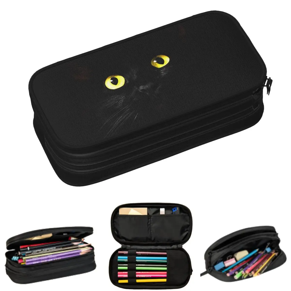 

Black Cat In A Black Dark Background Pencil Cases for Students School Pen Box Pencil Bag Large Capacity Pencil Pouch