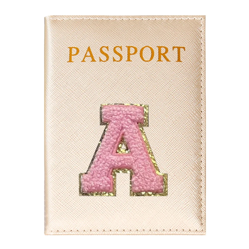 Passport Cover Women ID Bank Card Address Holder Bundle Pink Letter Series Travel Accessories PU Leather Passport Case Wallet