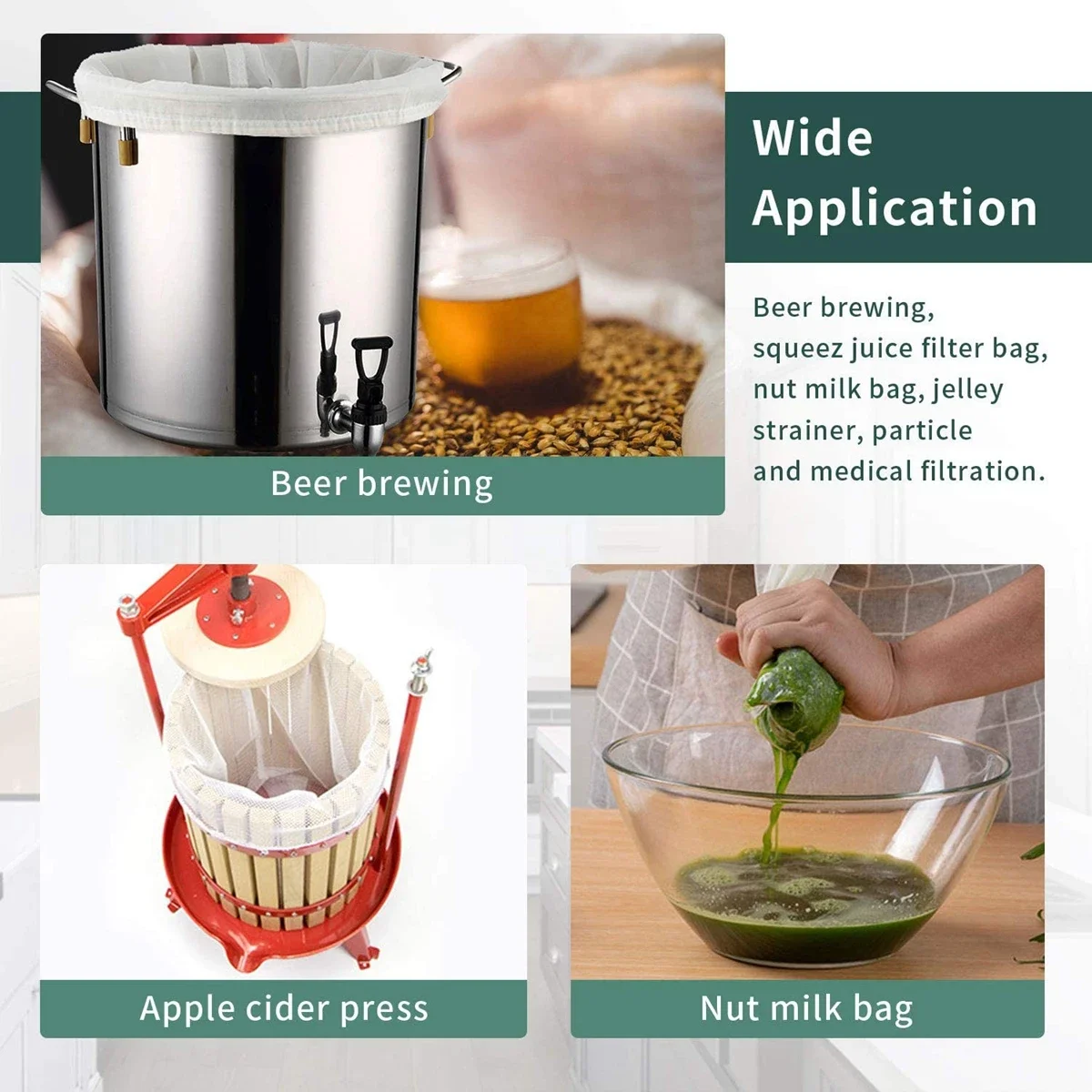 Beer Homebrew Filter Bag for Brewing Malt Wort Mesh Strainer Reusable Food Filter Bags Fine Mesh Strainers for Beer Brewing Bag