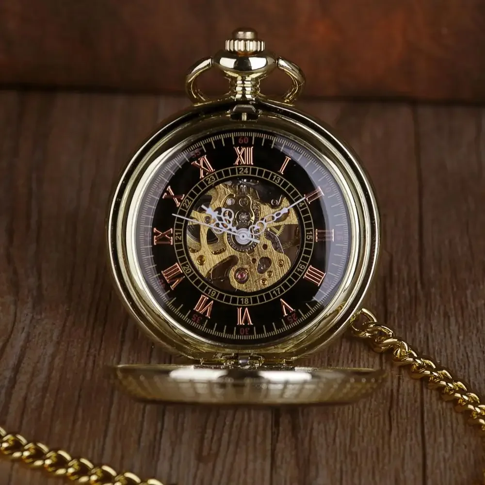 Top Brand Solid Wood Mechanical Pocket Watches FOB Chain Hollow Steampunk Pocket Watches Skeleton Mens Womens Male Clock