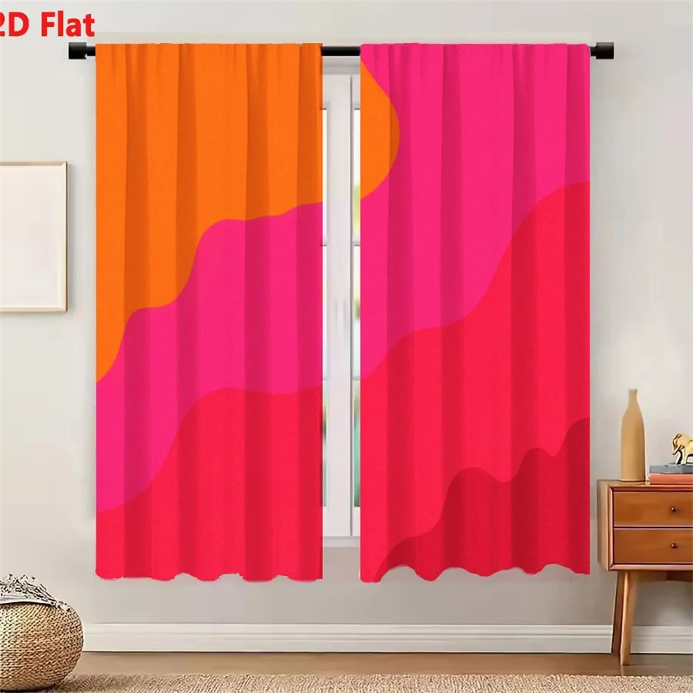 2Pcs Curtains 2D Flat Abstract Gradient Shapes In Pink And Orange With Fluid Movement And Organic Form Window Drapes for Bedroom
