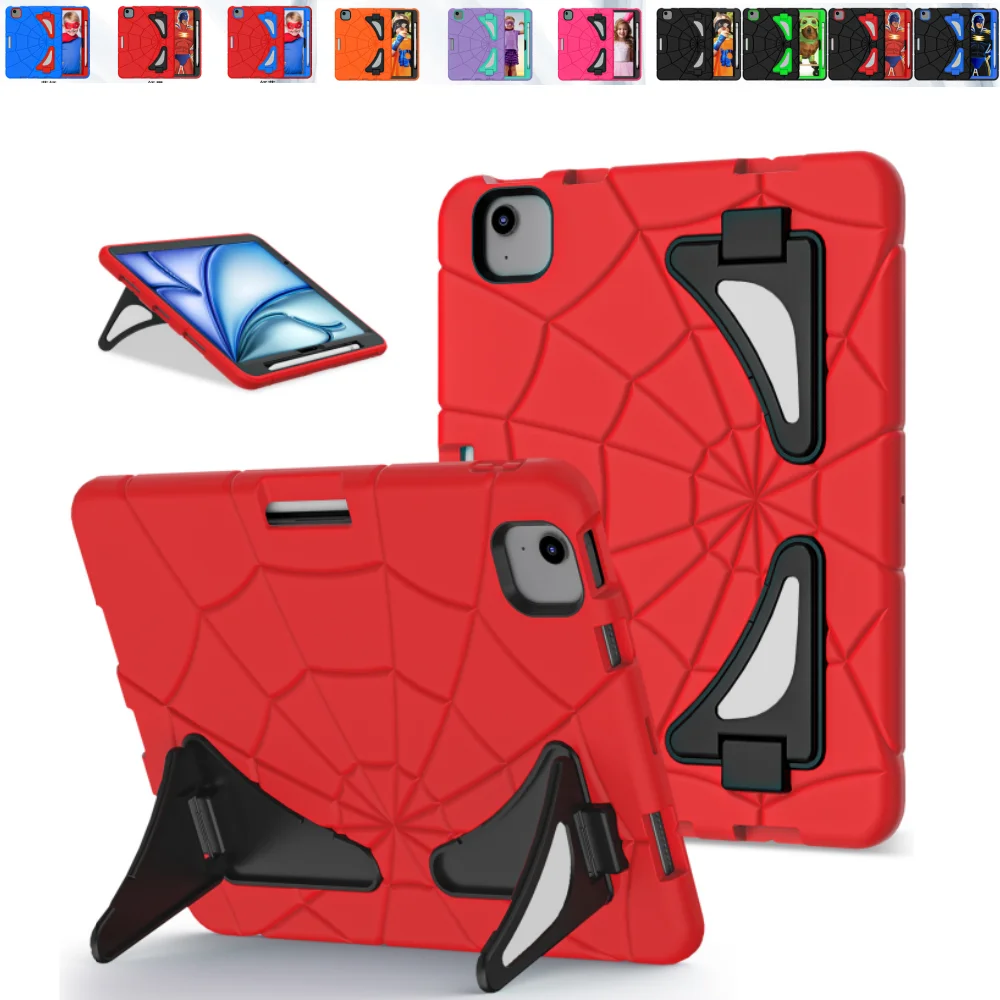 Kids Case for iPad Air 11 M3 2025 M2 2024 11 inch Silicone + PC Spider Shockproof  Tablet Cover Built-in Kickstand with Pen Slot