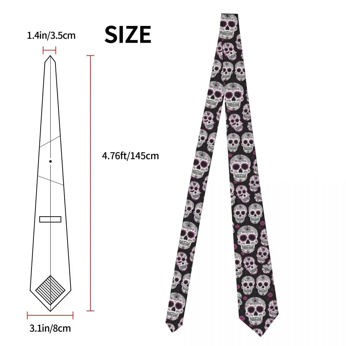 Mens Tie Classic Skinny Sugar Skulls Spoonflower Neckties Narrow Collar Slim Casual Tie Gift