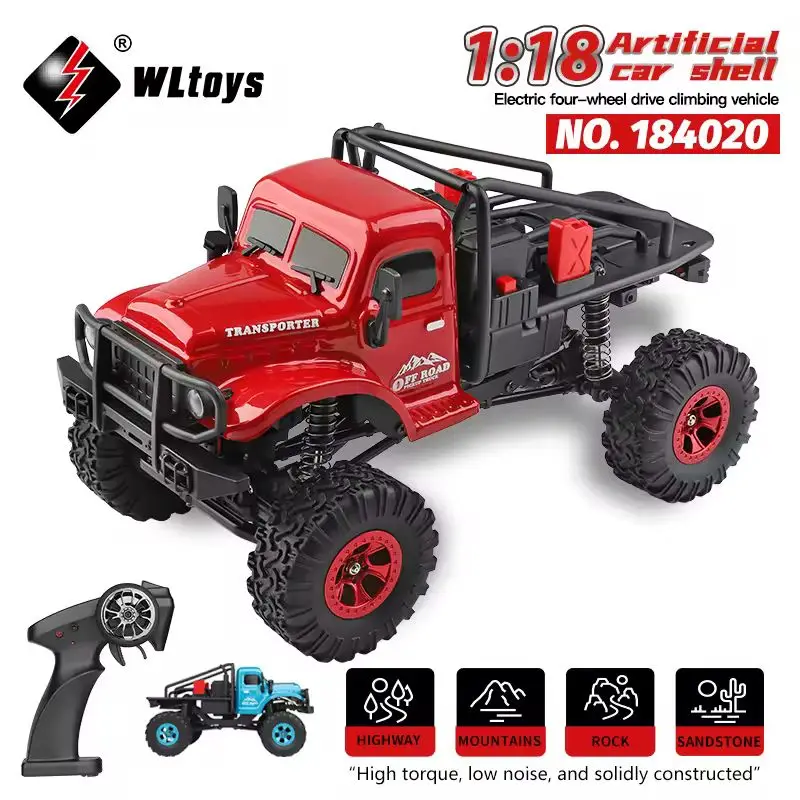 Wltoys 1/18 Mini RC Auto 184020 2.4G Met LED-verlichting 4WD Off-Road Elektrische Crawler Voertuig Afstandsbediening vrachtwagen Speelgoed voor Kinderen