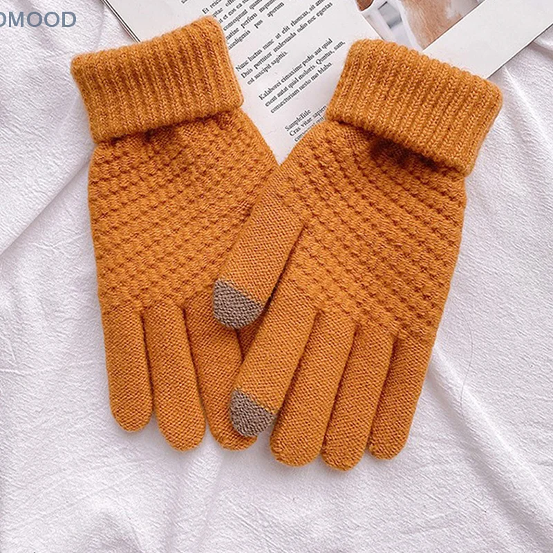 Pineapple Pattern Jacquard Knitted Touch Screen Men And Women Winter Padded Thickened Warm Gloves Factory Direct Sale