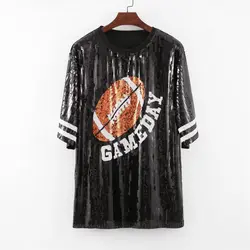 Women American Football Ball Rugby Game Day Sequin Jersey Dress