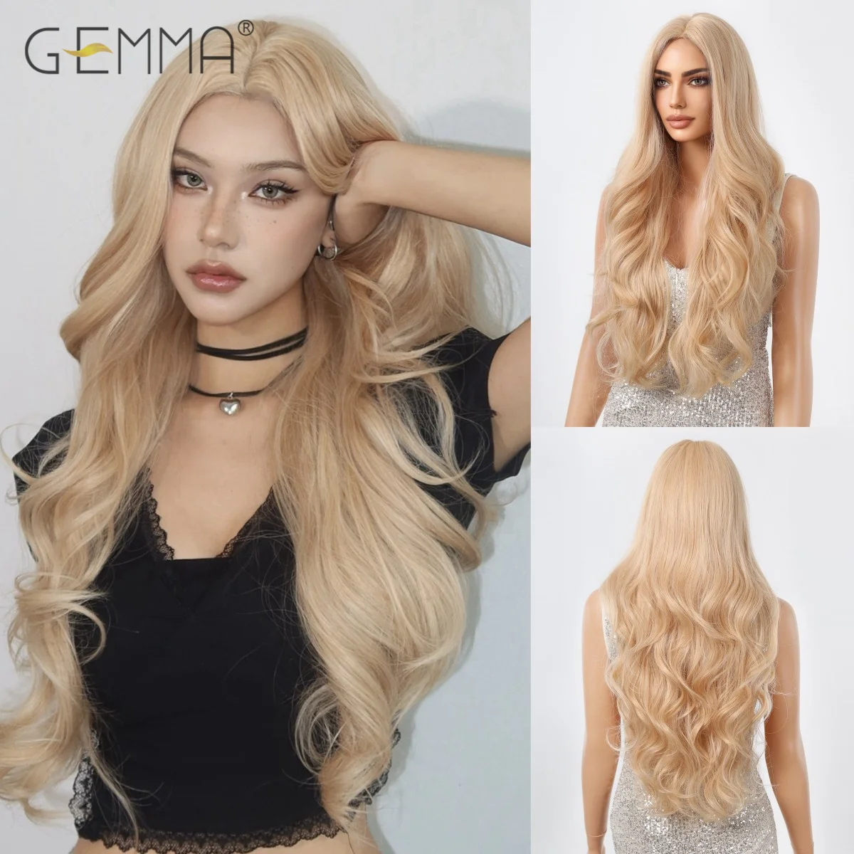 Long Wavy Golden Blonde Synthetic Hairline Lace Wigs for Women Natural Wave Fake Hair Cosplay Party Daily Wig Heat Resistant