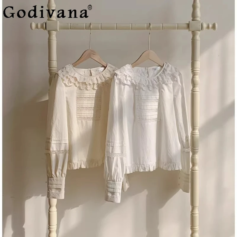 

Новая коллекция 2026: Весенне-осенние блузки в стиле Лолита с длинным рукавом, оригинальные японские хлопковые рубашки с кружевной отделкой для девушек, женские топы