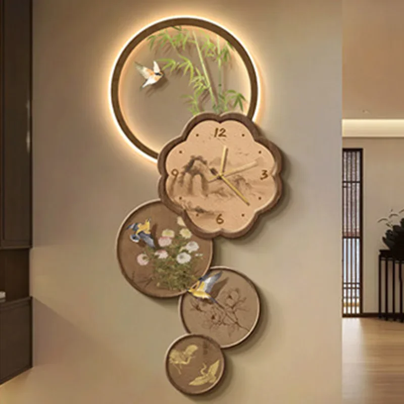 A*-Chinese Style Big Size Clock Wall Vintage Interior Art Mural Fashion Creative Wall Clocks Design Aesthetic Home Decor./