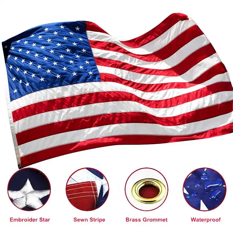 

Embroidered USA Flag Stitched American Banner US United States 3x5 Feet Waterproof Nylon Brass Grommets For Home Garden Patriots