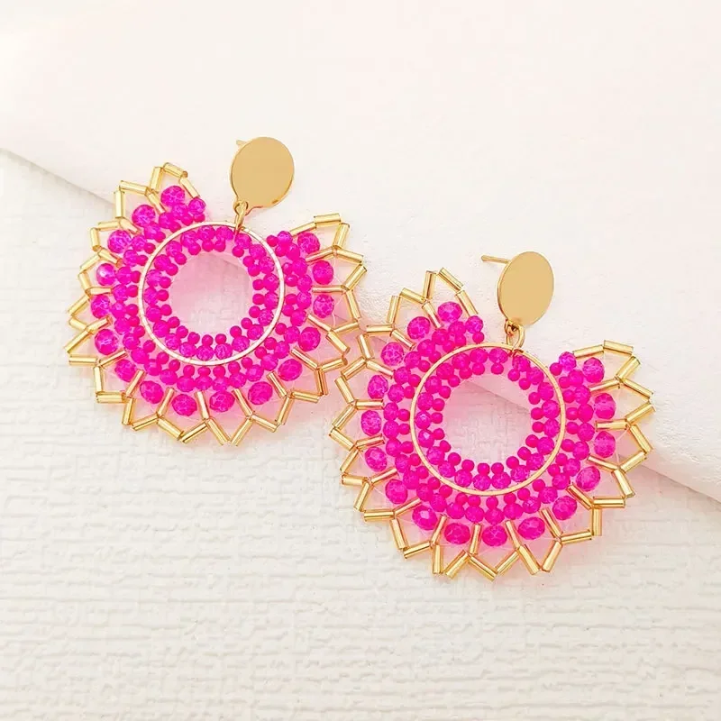 2025 Handmade Bead Earring Crystal Sunflower Design Originality Hand Knitting Bohemia Beaded Earrings for Women