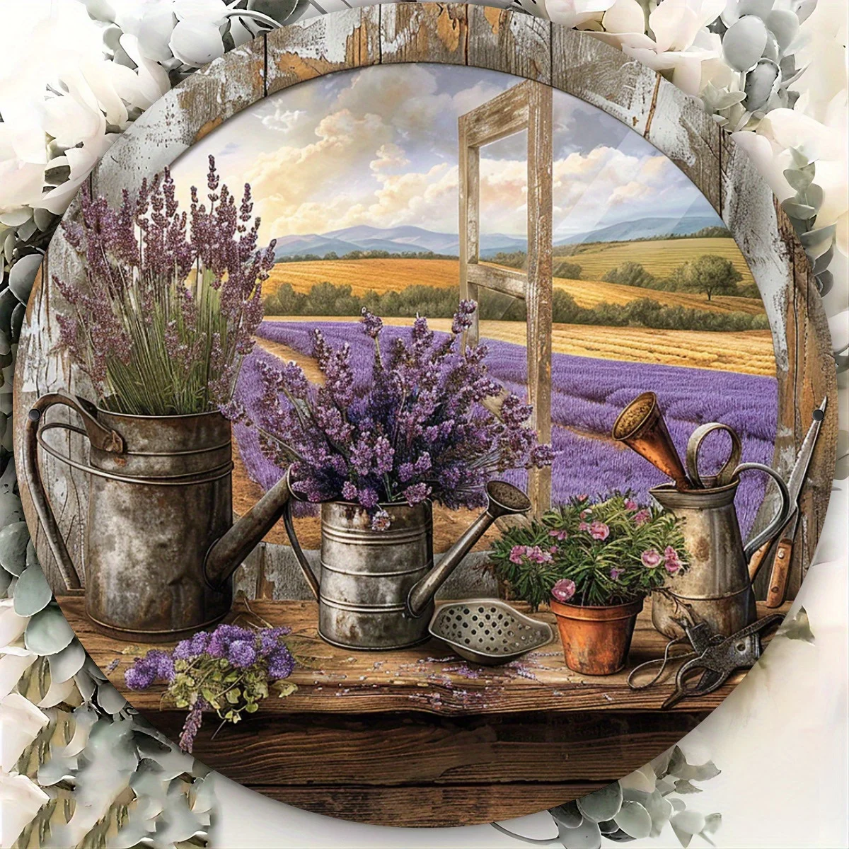 2D Flat - 1pc a 2D Flat Printed Metal Sign Measuring 20X20 Cm, Featuring a Vintage Lavender Garden Design. This Wall Art Is a 2D