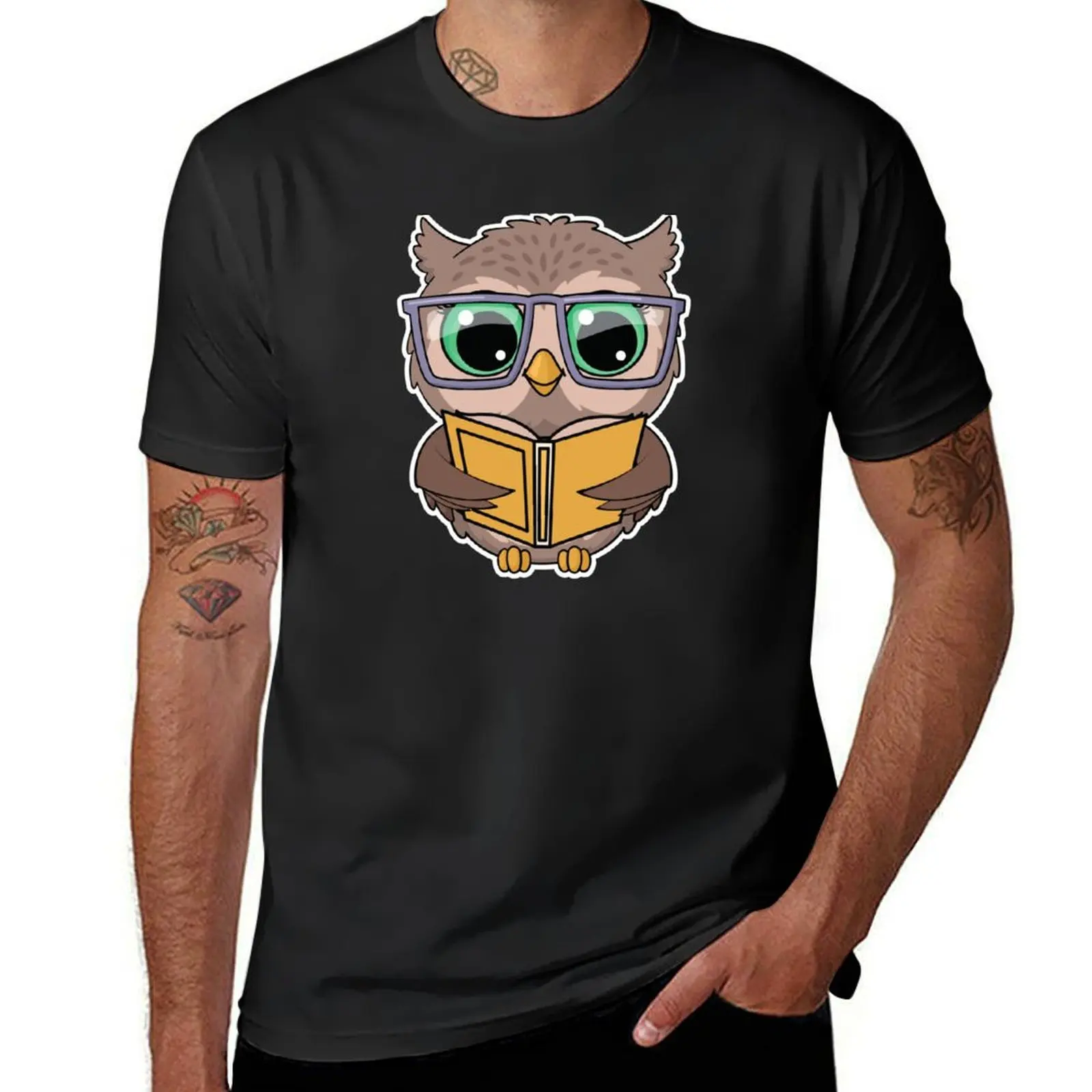 

Owl Reading T-shirt summer tops blanks summer top heavy weight t shirts for men