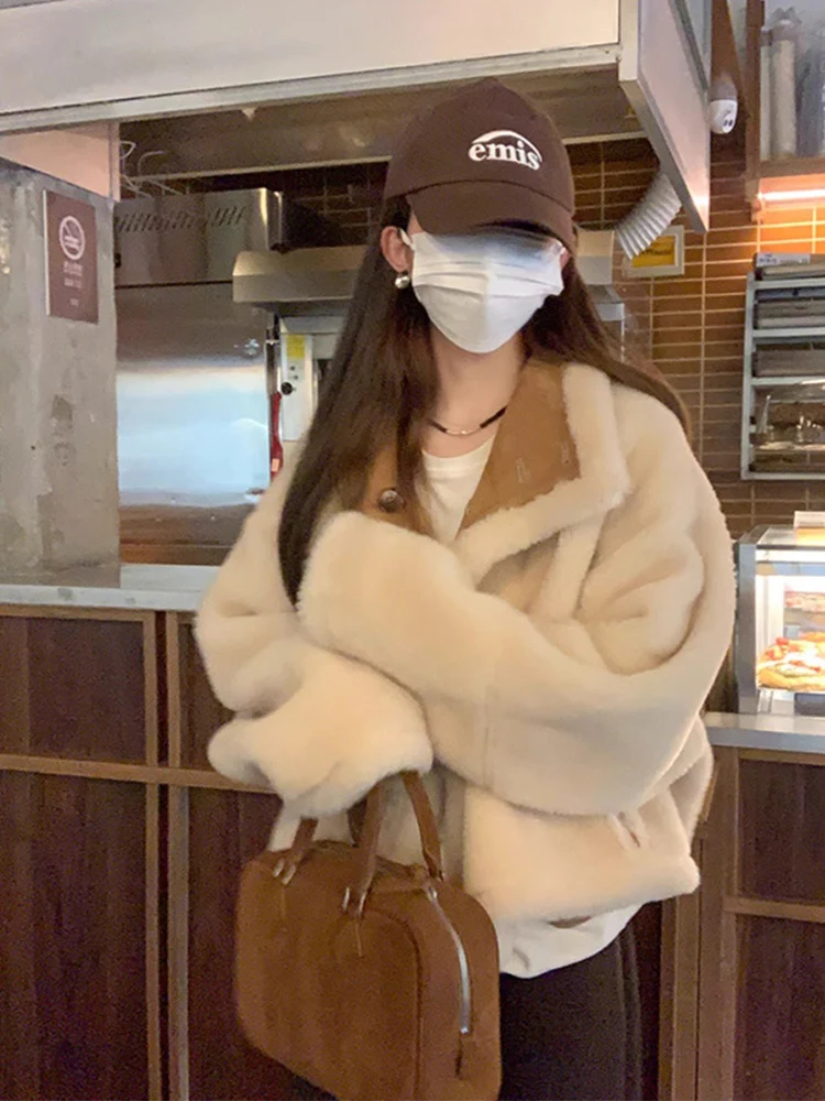 Einzigartiger Thiened Lamb Fur Ort Jaet Damen Herbst Winter Vintage Kleiner lockerer High Faion Motorrad Baumwollmantel