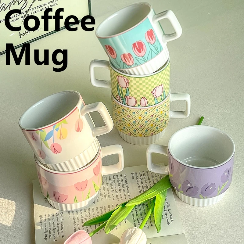 Copo de café com alça, estilo Ins, casal criativo para meninas, caneca cerâmica fofa, copo de água e leite do café da manhã, presente para meninas