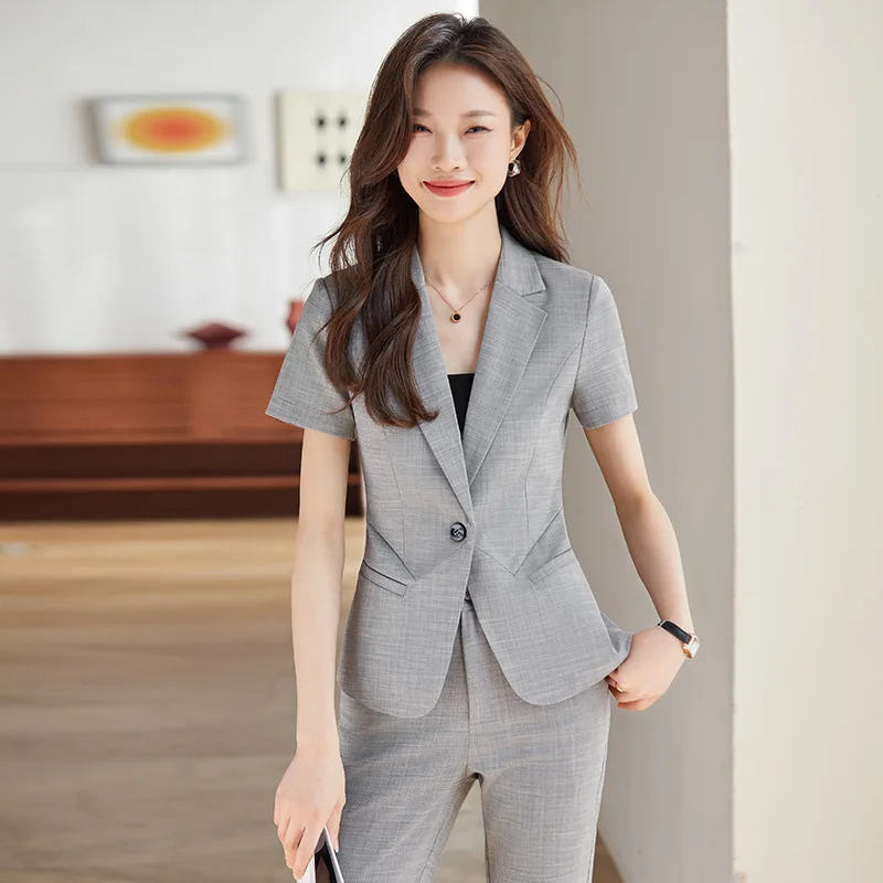 

Summer Uniform Styles Formal Women Pantsuits Career Business Work Wear Female Professional Blazers Outfits Plus Size 4XL