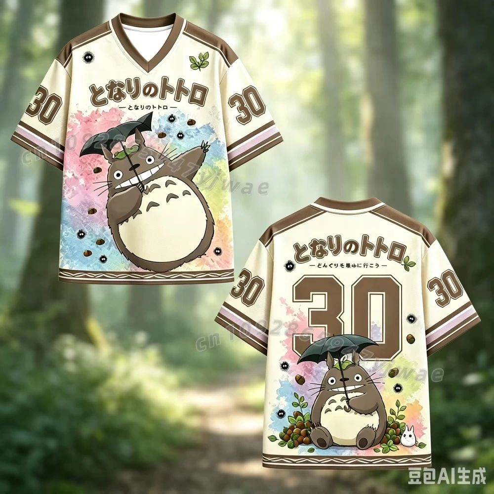 26 Men Women T-Shirt Anime Neighbor Totoro V Neck Jersey Short Sleeve Sports Men kids T-Shirt Short Sleeve cosplay T-Shirt view 5