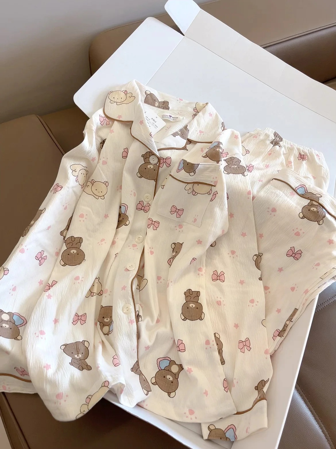 

Rilakkuma Spwear, женские весенне-осенние тонкие хлопковые длинные брюки све, милая домашняя одежда с героями мультфильмов, комплект из 2 предметов