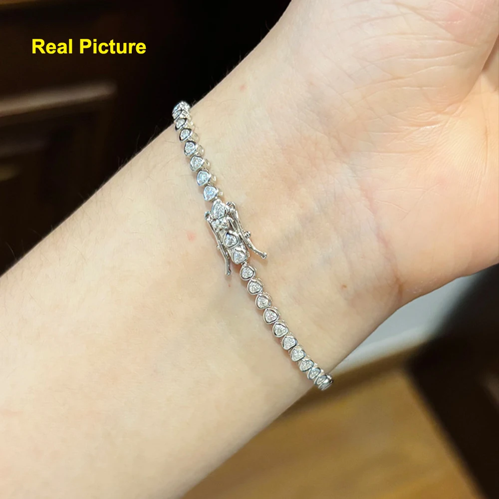 مجموعة الحافة على شكل قلب الماس مويسانيتي سوار التنس للنساء 925 فضة الزفاف الإسورة مجوهرات مع شهادة #5