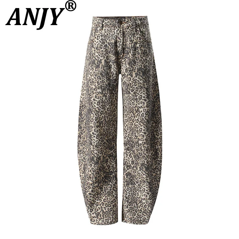 

ANJY осень-зима новые женские модные джинсы Ins Tide с леопардовым принтом уличная одежда повседневные шикарные модные универсальные джинсовые брюки A14718