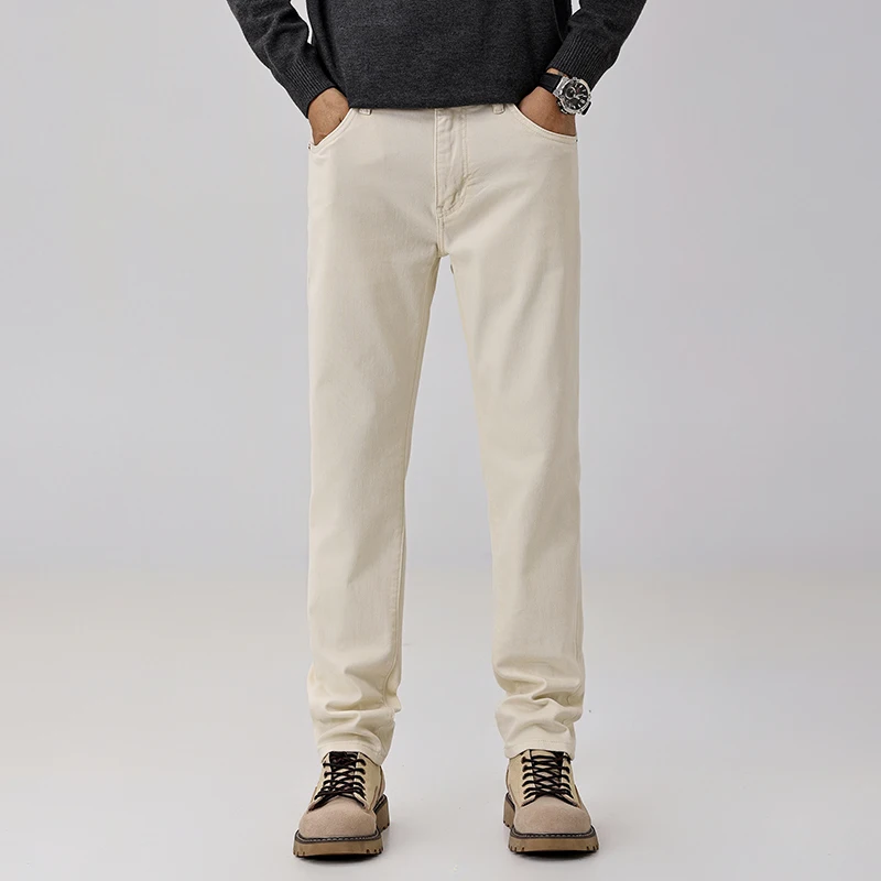 

Новые модные дизайнерские мужские джинсы высокого качества, бежевые эластичные облегающие винтажные джинсы с вышивкой, мужские повседневные джинсовые брюки Y2K Hombre