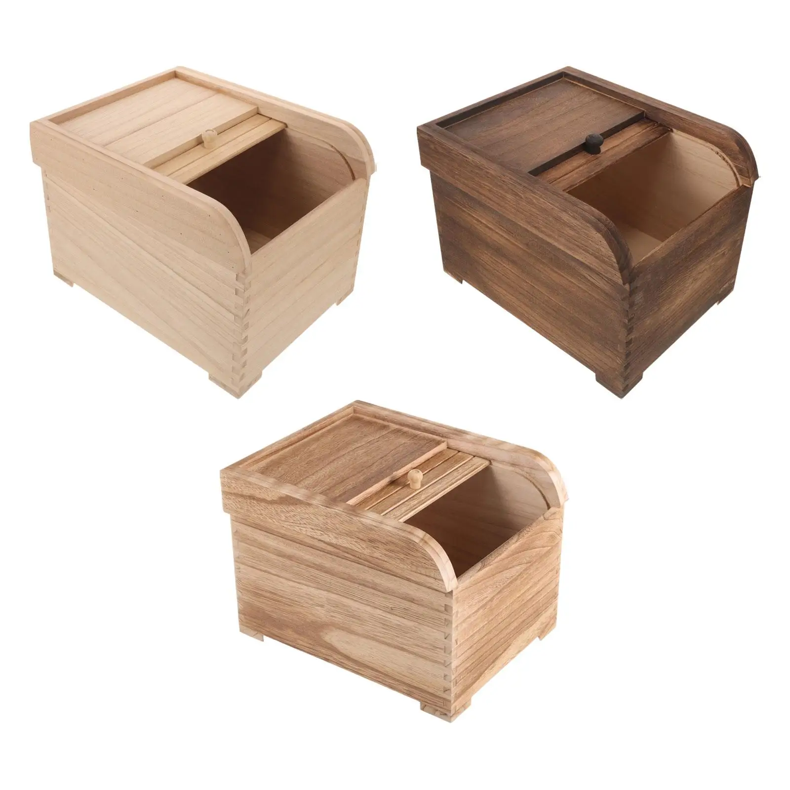 Wooden Rice Storage Container with Sliding Lid, Wood Food Container for Cereal, Grains, Flour