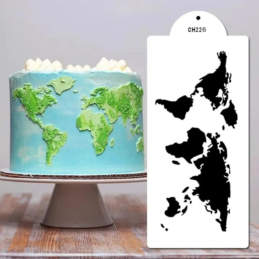 1pc, Map Pattern Cake Stencil, Cake Fondant Decorating Side Baking Mesh Stencils, Plastic Templates Spray Flower Cake Molds