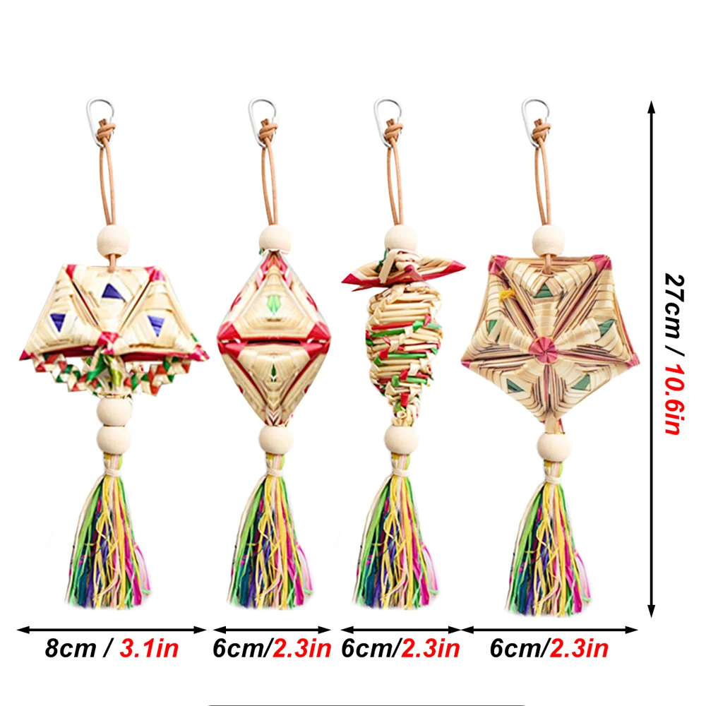 1 Pc Random Style Pet Parrot Bird Chew Toys Handmade Natural Straw  Chewing Bite Hanging Cage Bell Swing Climb Playing Pendant