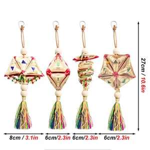 Handgefertigtes natürliches Strohkauen -Biss -Hängelkäfig, Vogelkäfigglocke, Haustier -Parrot -Spielzeug, Vogelspiel -Anhänger, Glockenklettern, Zufallsstil, 1 PC 12 Hauptverkauf Luminaria natürlicher Stroh - №11