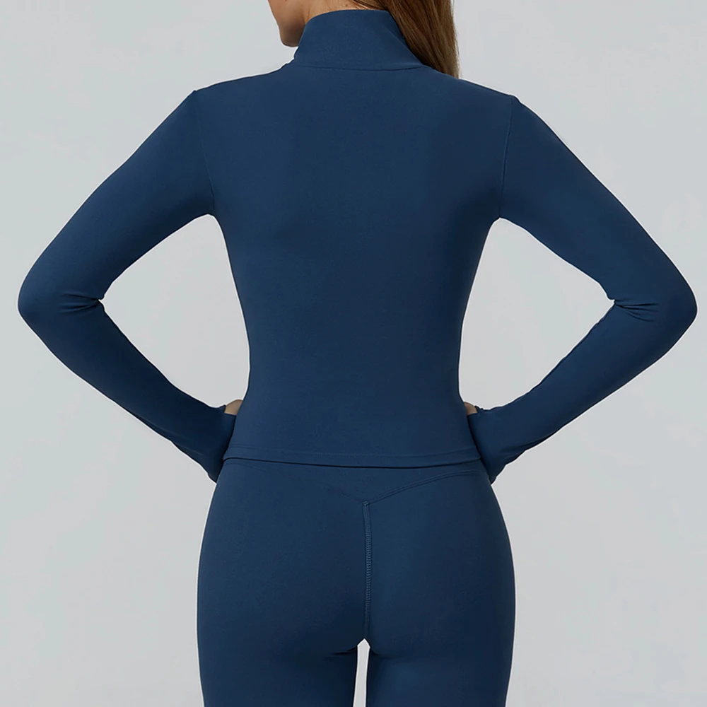 

Пальто для фитнеса, женская спортивная куртка на молнии, куртка-стойка с длинными рукавами, быстросохнущая тренировочная одежда для йоги, летний дышащий топ