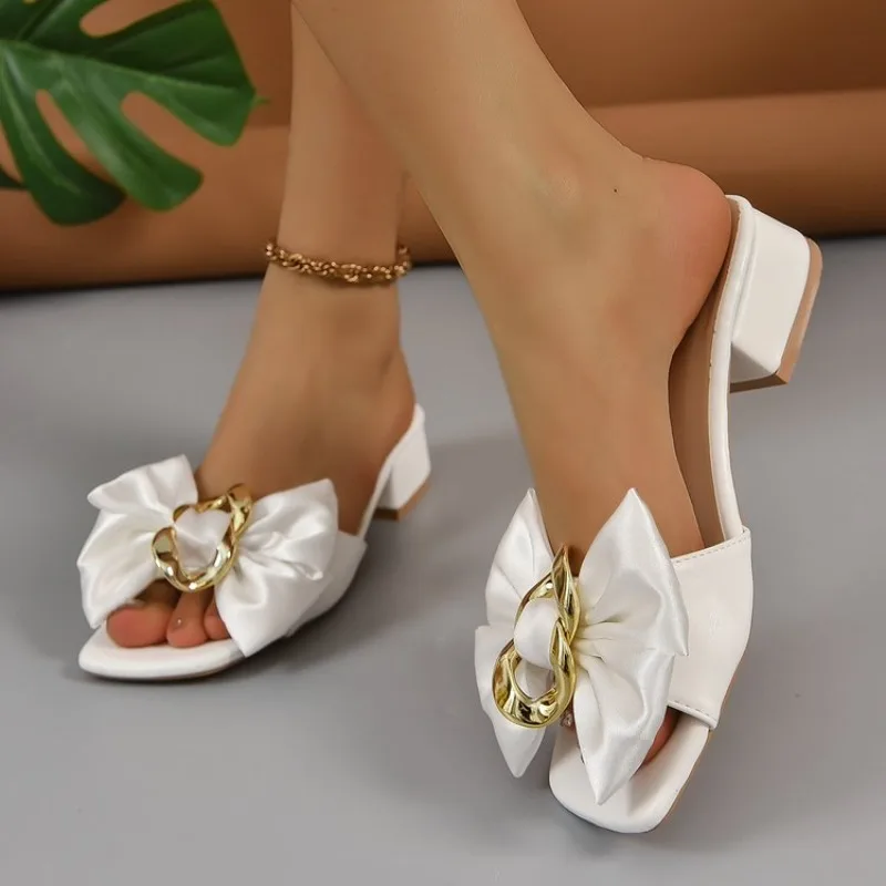 Sommerliche, trendige Designer-Sandalen mit Schleife für Damen, modische, lässige Pantoletten mit eckigem Absatz, 2026 neue elegante Party-High-Heels für Damen – Detail 6