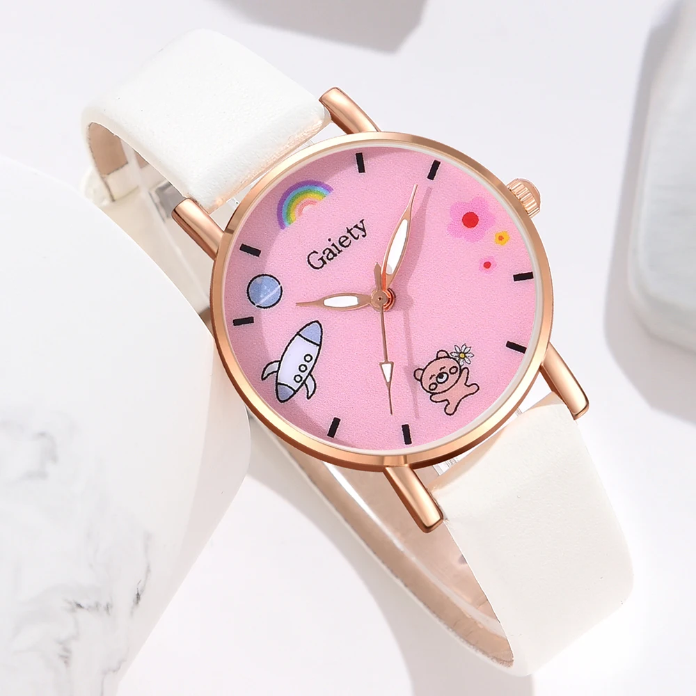 1Pcs White Gairty Minimalist Style Roman Numeral Pink Dial Watch Luxury Couple Casual Quartz Watch Is The Perfect Gift For Her