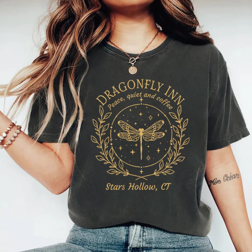 Dragonfly Inn T-shirts Stars Hollow Shirt Lukes Diner Tee Vintage Gilmore Shirts TV Show Short Sleeves Casual Tops Fan Gifts