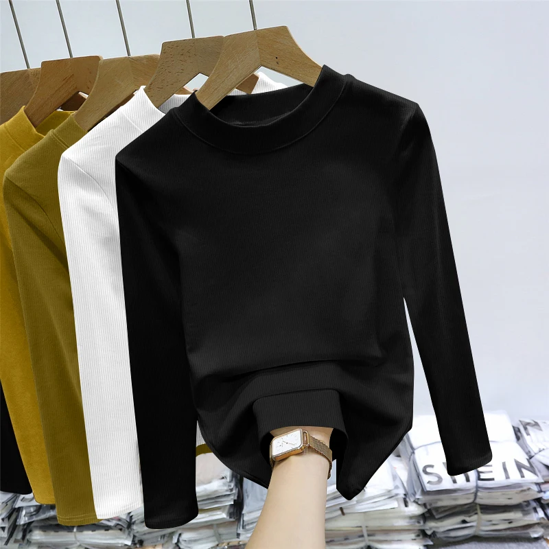 

Повседневная футболка с длинным светом в рубчик для женщин, осенняя новинка Sle Quali Ele Mom Clothes Top Simple Sle Slim Fit Pure ...