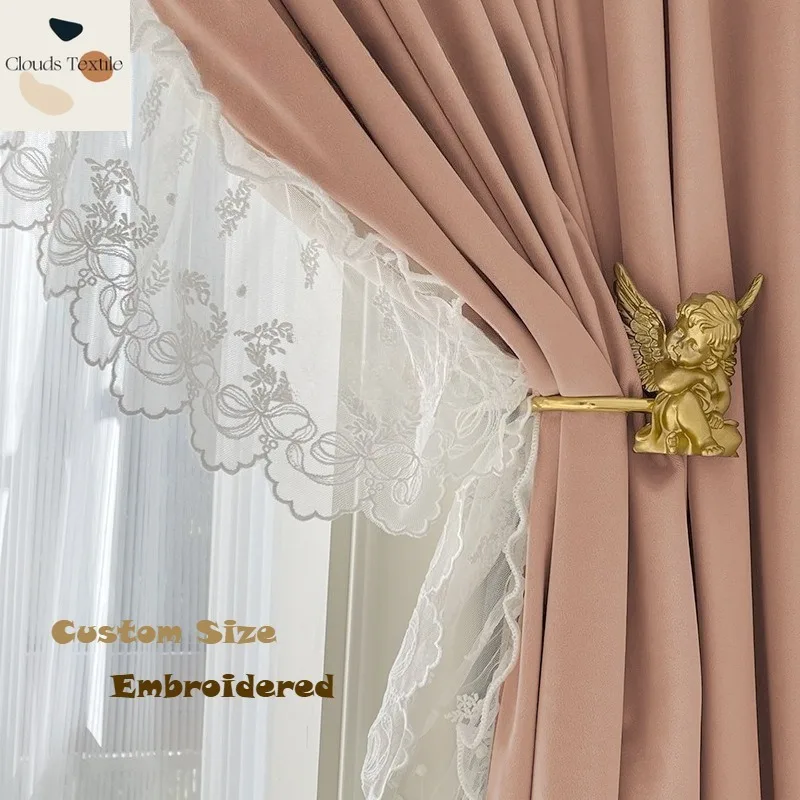 Custom  Size！！European Elegant Lace Velvet Australian Cashmere Curtains for Living Dining Room Bedroom Jacquard Fashion Decor