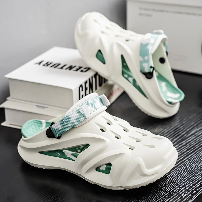 All match lightweight men hollow slide clogs breathable shock absorption sole anti slip solid tone daily outdoor sandals