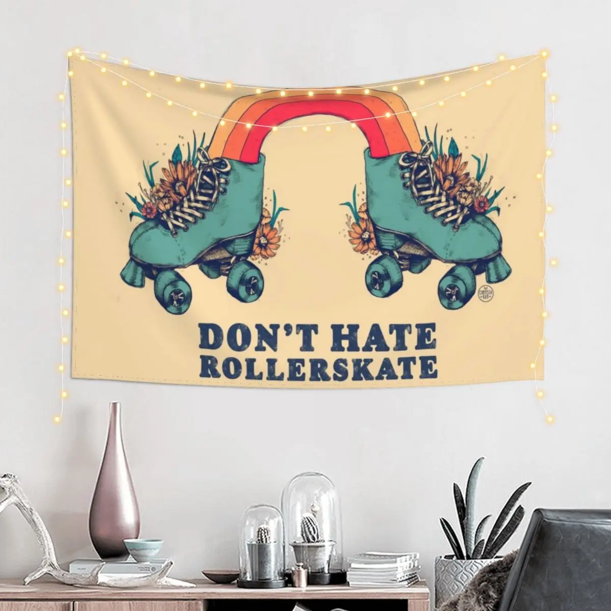 Don't Hate Rollerskate - Retro 70s Illustration - Color Variation 1 Tapestry Wall Decor Living Room Decoration Tapestry