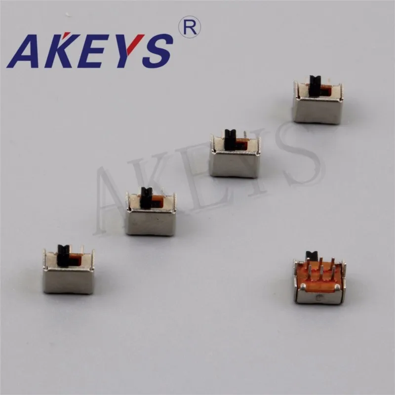 10PCS SK-22D07 2P2T Double pole double throw slide switch side insert 6 pin with 2 fixed pin for toys